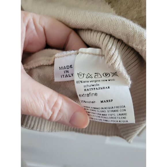 Cortigiani Mens Tan Grandpa sweater size Large Wool Italy mohair 1/4 zip Flaw - Picture 10 of 15